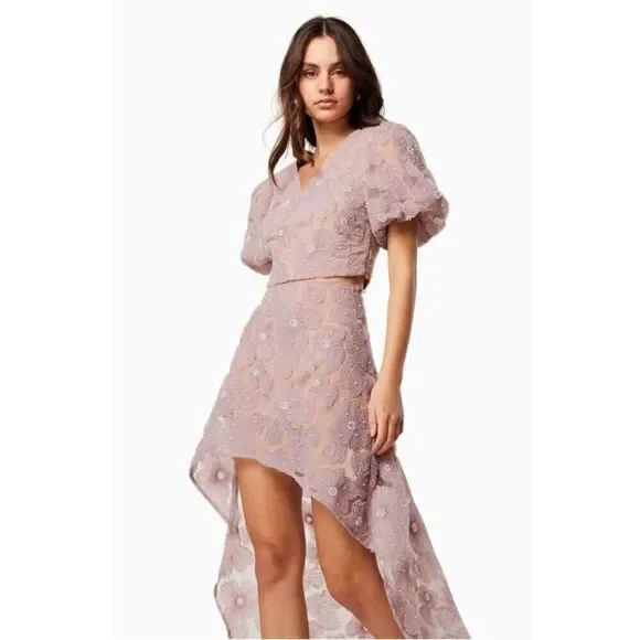 Elliatt Indira Floral Top & Skirt Set in Mesh White bridal bachelorette NWT$650 - Picture 2 of 16